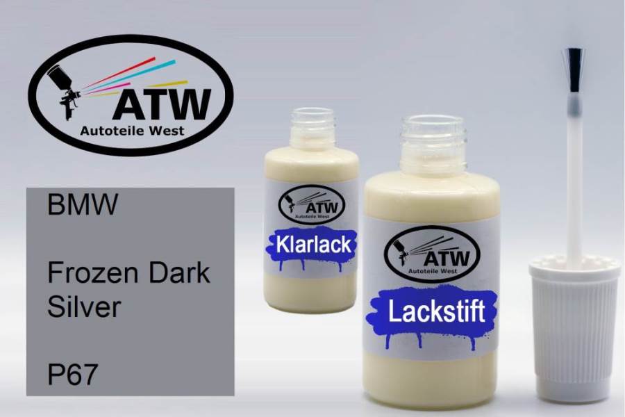 BMW, Frozen Dark Silver, P67: 20ml Lackstift + 20ml Klarlack - Set, von ATW Autoteile West.